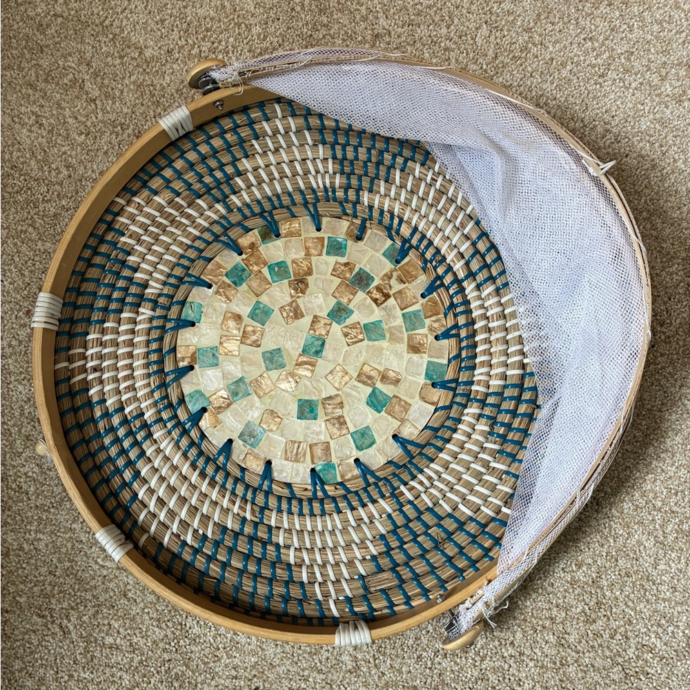Source Unknown Mosaic Basket - Teal and Beige
